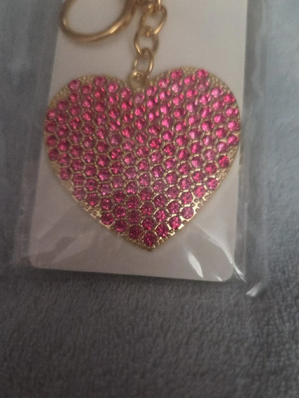 Gold-Tone Keychain with Pink Crystal Heart NWOT